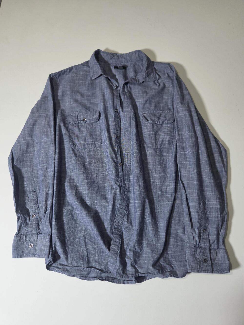 Alfani Shirt Mens XL Blue Chambray Long Sleeve Cotton Button-Up Pockets Casual